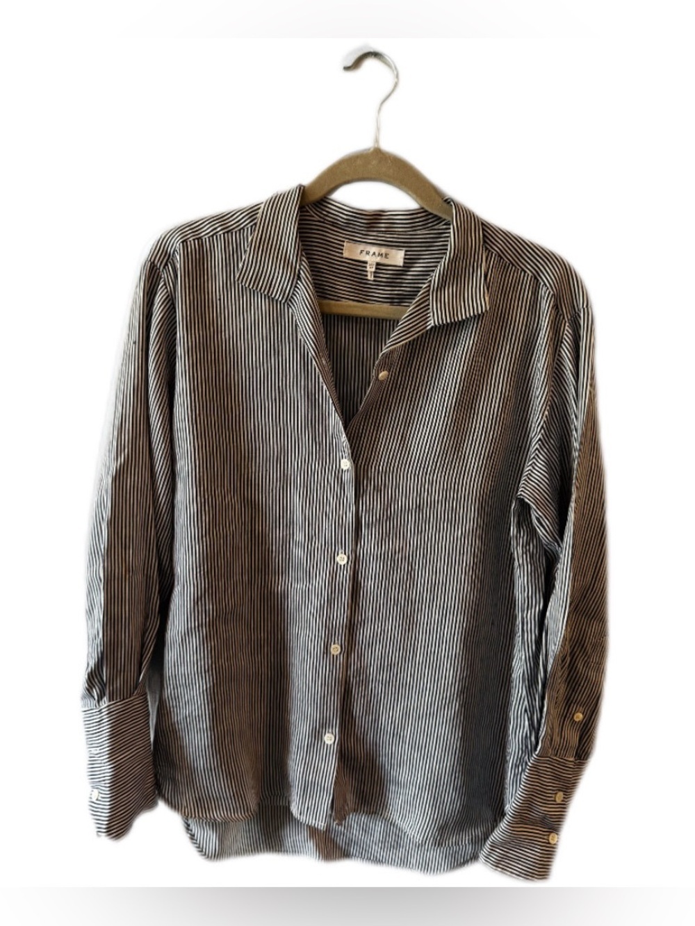 FRAME Women's Navy White Striped Button Down Shirt XS - Picture 2 of 4